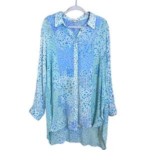 Boho Cottagecore Dainty Floral Oversized Button Down Top Size XL Feminine Pretty